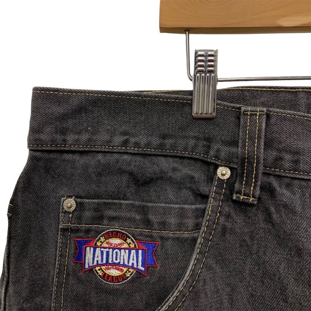 Negro‎ League Baggy Fit Baseball Jeans 44 x 34 Embroidered Patches Black Grey * - Picture 4 of 14